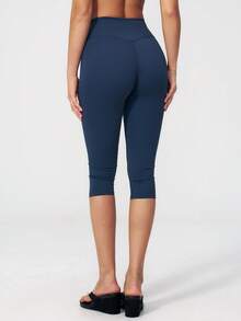 NcmRyu Women's 1pc Solid Color High Waist Tummy Control Butt Lifting Slim Fit Sports Shorts - Navy Blue - View 3