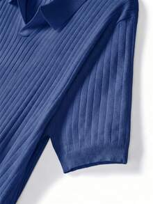 Men's Summer Knit Polo Shirt, Solid Color Short Sleeve, Suitable For Summer Outings, Fashionable Essential - Navy Blue - View 4