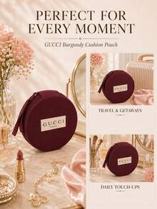Gucci Red Cushion Bag, 8.5CM/3.34IN*8.5CM/3.34IN, Vertical Striped Fabric, Zipper Closure With Strap, Compact And Portable, Versatile Storage - Burgundy - View 9