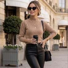 Women's Basic Modal Turtleneck Textured Knit Sweater Winter Delicate Julook Ribbed Cable Knit Daily - Nude - View 1