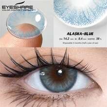 EYESHARE EYESJARE 1 對彩色隱形眼鏡，高品質藍色鏡片、灰色隱形眼鏡、時尚綠色鏡片，適合婚禮、情人節禮物，6個月拋棄式，14.2mm，適合日常約會與節日活動 - 阿拉斯加藍 - 查看 3