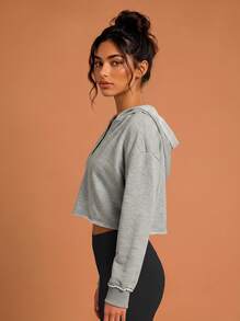 Never me Women's Loose Fashion Street Casual Long Sleeve Sports Sweatshirt, Comfortable Hooded Sweatshirt For Workout, Daily Wear And Commuting - Grey - View 4