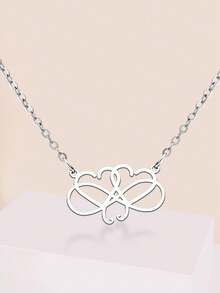LIKGREAT 1pc Women's Stainless Steel Infinity Symbol Double Heart Line Pendant Necklace, Minimalist Hollow Design, Delicate Niche Accessory For Daily Commute - Fashion Series - View 3
