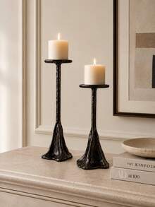 1pc/2pcs Antique Bronze Hammer-Textured Candlestick, Retro Style High And Low Combination Slender Column Design, Suitable For Living Room, Dining Table, Bedroom And Entrance Decoration, Also Suitable For Wedding Party Or Festival Celebration Scene. - Bronze Hill - View 3