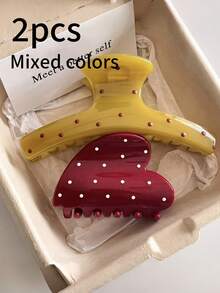 2PCS Cream Gradient 3-Flower Claw Clips, French Polka Dot Hair Claw, Gentle Atmosphere Hair Clips For Back Of Head Updo, Suitable For Daily Wear, For Thick Hair - Multicolor - View 10