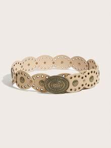 1 pièce Ceinture BOHO pour femmes, Ceintures de cowgirls, Ceintures western, Ceintures pour femmes, Ceinture Y2K, Accessoires Y2K, Ceinture patchwork beige avec boucle ovale sculptée bohème, À assortir avec des jupes et des pantalons, Fête, Cadeau de vacances, Cadeau d'anniversaire, Festival de musique, Nouvel An - Beige - Voir 3
