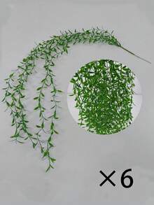 10/6/1件裝人造吊掛藤蔓，仿真柳樹枝，塑膠綠葉，人造常春藤，適用於牆面、陽台、花園、婚禮、窗台、派對花環裝飾，居家室內/室外花園DIY籃/盆栽填充，派對裝飾，宿舍房間裝飾 - 綠色 - 查看 9