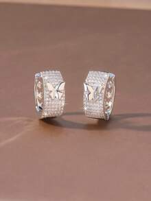 1 par de pendientes de botón de lujo elegantes y brillantes con circonita completa, diseño de mariposa 3D con detalle de circonita pavé completa, pendientes sofisticados para mujer adecuados para el uso diario, fiestas nocturnas y eventos - Mariposa - Ver 11