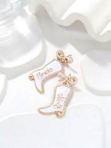 1 Pair Fashion Metal Enamel Bowknot Rhinestone Letter Boots Earrings Personalized Western Cowboy Boots Valentine's Day Wedding Season Ear Jewelry - Bowknot Diamond Letter Boot Earrings - View 1