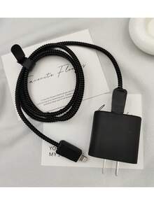 Matte Black Full Coverage Data Cable Protective Sleeve Set, Waterproof And Anti-Fingerprint, Keeps Charger Clean And Scratch-Free, Portable Storage For Long-Distance Business Travel, Compatible With IPad All Models 18W/20W Fast Charger, Minimalist Practical Gift For Men - Matte Black - View 3