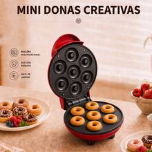 Máquina para Mini Donas Compacta 18*14*9cm Voltaje Universal 110-220V, Molde Antiadherente para Desayunos Postres y Detalles de Regalo - Rojo - Ver 1