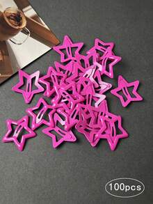 Y2K Bright Pink Star Hair Clip, Women's Daily Bangs Side Hair Accessory, Autumn School Supplies Decoration, Summer Beach Valentine's Day Gift Hair Accessory - Hot Pink - View 5