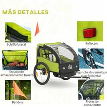 HOMCOM Remolque de Bicicleta para Niños +18 Meses Cochecito para Transporte de 2 Plazas con Cinturón de Protección Espacio de Almacenamiento y Sistema de Amortiguador 140x88x90 cm Verde - Verde - Ver 5
