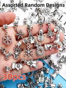 20/30/50pcs Vintage Hollow Heart, Fruit, Tree Of Life, Letter, Angel, Bow, Halloween, Christmas Alloy Pendant Assortment Set, Multiple Style Heart Designs With Connectors, Suitable For DIY Personalized Fashion Bracelets, Necklaces, Keychains And Other Jewelry Accessories - Silver - View 15