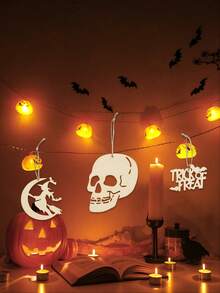 1set Halloween Hanging Ornaments Witch Moon Skull Trick Or Treat Sign Spooky Season Wall Decor Vintage Style Holiday Accent For Mantel Fireplace Front Door Window Entryway Living Room Party Backdrop Indoor Outdoor Fall Halloween Celebration - Laqi-1 - View 9