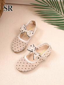 Girls' Polka Dot Mesh Bow Mary Jane Flats, Comfortable & Breathable, Elegant & Versatile, Suitable For Daily And Outdoor Wear - Beige - View 6