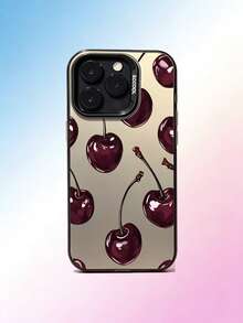 1PC Full Screen Cherry Pattern Silver Shell Protective Case For Women, Compatible With Apple 17Promax/16Pro/15plus/14Pro/13Promax/12Pro/11, Creative Minimalist Design For Men - Multicolor - View 1