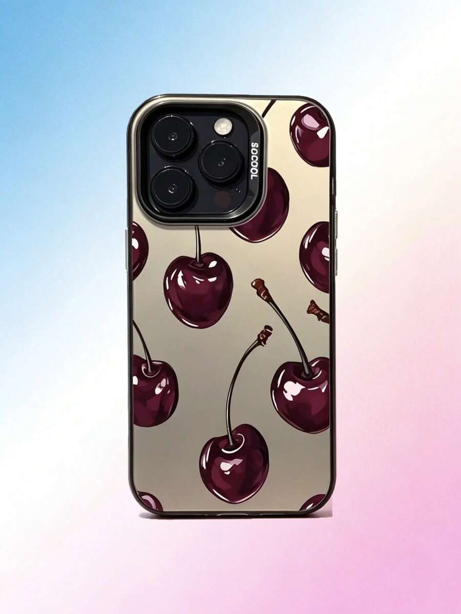 1PC Full Screen Cherry Pattern Silver Shell Protective Case For Women, Compatible With Apple 17Promax/16Pro/15plus/14Pro/13Promax/12Pro/11, Creative Minimalist Design For Men - Multicolor - View 1