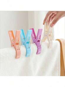 4pcs/8pcs Large Beach Towel Clips, Plastic Clothes Pegs, Used For Securing Towels, Blankets, Bedding, Clothing On Clothesline, Sun Lounger-Chair, Pool Chair, Cruise Ship, Heavy Duty Clothes Clips, Multiple Colors - Multicolor - View 4