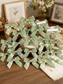10pcs Green Satin Self-Adhesive Bows, Pre-Tied Ribbon Bows For Gift Bags, Favor Boxes, Bridal Shower, Baptism, Christmas Tree Ornaments - Green - View 1