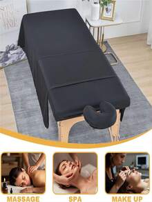 3-Piece Microfiber Massage Bed Set, Includes Bed Cover, Flat Sheet And Face Pillowcase, Washable SPA Bedding, Suitable For Beauty Salon, Tattoo Studio And Eyelash Studio, Available In White, Black And Gray - Multicolor - View 2
