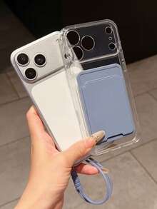 Clear Card Holder Phone Case With Lanyard, Transparent Shockproof Wallet Back Cover For IPhone 17 16 15 Pro Max GALAXY S26 Ultra A55 Honor 200 400 Pro 400 Lite, Slim Anti Soft Protective Shell, Hot Minimalist Cell Casing - Clear - View 2