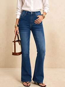 Hot Girl Style Flare Jeans - New Vintage High Waist - Dark Wash - View 5