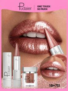 Pudaier Metal Pointed Lipstick & Shiny Sequin Set - Precise Lip Contouring, Smooth Application, Create Charming Lips, Suitable For Daily And Party Makeup, Ideal Gift For Women - 19+711 - View 9