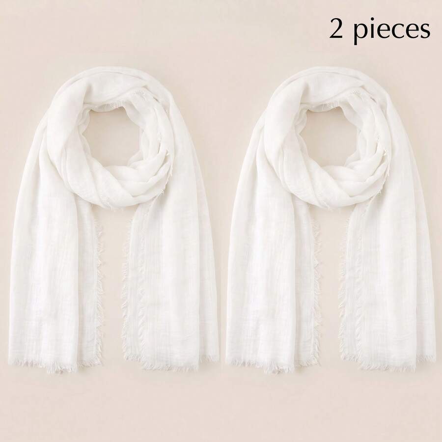 1pc Muslim Arabic Linen Bubble Casual Hijab, Suitable For Mosque And Travel - White 2-pack - View 1