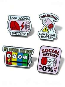 1Pc Mood Social Battery Graphic Lapel Pin, Unique Humorous Decor, Minimal Cute Brooch Badge, For All Girls, School Daily Outfit Must-Have Ornament - Cartoon Battery  Type a - View 1