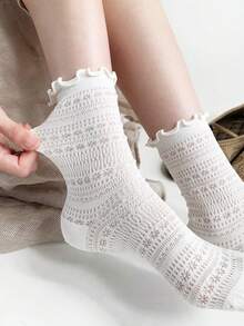 1/3 Packungen Damen Knöchelsocken in verschiedenen Farben, atmungsaktiv mit Rüschenbündchen, gemütlich im Cottagecore-Stil für Zuhause, Loungewear und lässigen Alltag - Verschiedenfarbig - Übersicht 2