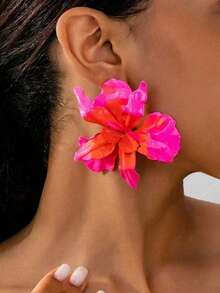 2025 New European And American Fashion Exaggerated Painted Petal Earrings - Hot Pink - View 1