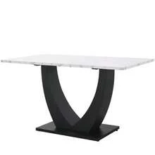 Dining Table Set (5 Pieces), Dining Table Set With 4 Chairs, Modern Kitchen Table Set, U-Shaped Design Kitchen Table, Black Legs, White Marble Tabletop, Grey Velvet Dining Chairs - Multicolor - View 5