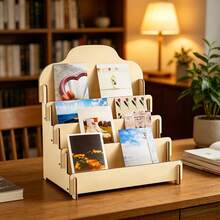 Wooden Multi-Layer Desktop Organizer, Curved Gentle Design, Layered Compartment Layout, Can Hold Postcards, Photos, Magazines, Art Books, Smooth Edges Without Burrs, Easy And Stable Assembly, Suitable For Desk, Vanity, Coffee Table, Storage And Display 2-In-1, Create A Healing And Fresh Desktop, Great Home Decor For Small Spaces - Wood Color - View 6