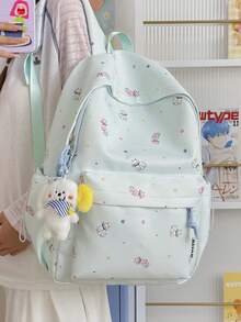 Cute Cat Print Backpack For Women, Large Capacity Student School Bag. Can Hold Textbooks, Insulated Cup, Folding Umbrella, Power Bank, Cosmetics. Suitable For Daily Classes, Library Study, Daily Commute, Moms Out With Kids, One Bag For All Occasions! No Accessories Included. - Multicolor - View 7