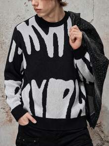 1pc Teen Boy Teenager Back To School Season Colorblock Casual Pullover Sweater Spring Autumn Winter - Black - View 1
