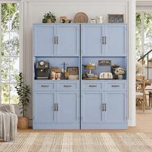 71" Tall Kitchen Pantry Storage Cabinet, Modern Kitchen Hutch Bar Cabinet With Microwave Stand, Wood Buffet Sideboard With Hutch, Cupboard Variant 1 - Light Blue + Bronze Handles - View 4