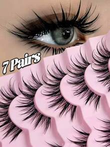 7 Pairs New Wet-Look False Eyelashes, Natural Mink-Like, Fashion Manga Style, Pointed & Voluminous, Suitable For Cosplay Makeup Parties - View 9