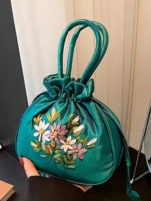 Tas Tangan Serut Bordir Vintage, Dompet Perhiasan Vintage dengan Kancing Bunga Delima, Tas Clutch Kecil Bordir, Tas Penyimpanan Multifungsi Wanita, Tas Penyimpanan Perhiasan Bordir, Dompet Koin, Tas Ember Ibu dengan Bordir Tali Serut, Dapat Digenggam/Digantung di Pergelangan Tangan, Praktis untuk Penyimpanan Kartu, Koin, dan Barang Kecil Sehari-hari, Gaya Vintage Cocok untuk Berbagai Pakaian - MultiWarna - View 5