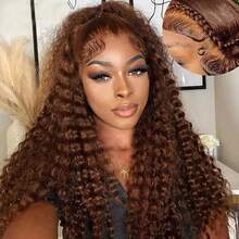 34 Inch 250% Density 13x4 Chocolate Brown Deep Wave  Human Hair Wig 13x4 Loose Deep Wave Lace Front Wigs Human Hair 4# Colored Pre Plucked Wet And Wavy Lace Front Wig Human Hair For Women With Baby Hair Natural Black Color - S4 - View 3