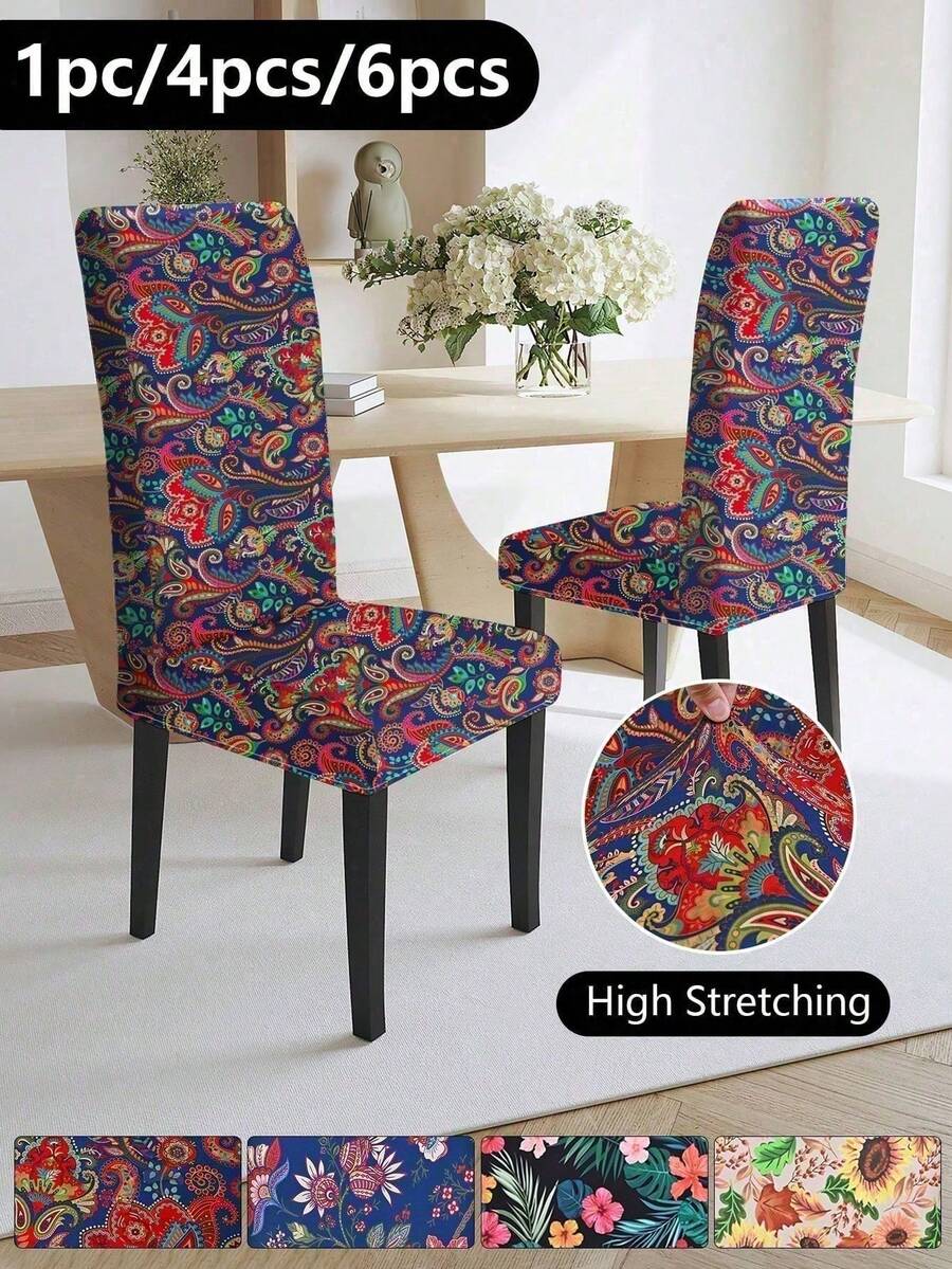 1pc/4pcs/6pcs/10pcs Elastic Soft Parsons Dining Chair Covers, Removable And Washable Universal Fit For Kitchen And Dining Room Chairs, Spring/Summer Green Leaf Print, Furniture Protection And Home Decor, Create Festive Atmosphere For Dining Room, Living Room And Kitchen Chairs - Multicolor - View 1