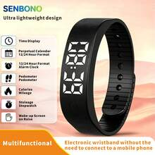 SENBONO 多功能中性極簡運動手錶，輕量便攜，柔軟錶帶，震動鬧鐘，卡路里計數器，計步器，計時器，數位顯示，USB充電，適合作為男女禮物 - 查看 10
