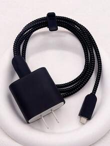 Matte Black Full Coverage Data Cable Protective Sleeve Set, Waterproof And Anti-Fingerprint, Keeps Charger Clean And Scratch-Free, Portable Storage For Long-Distance Business Travel, Compatible With IPad All Models 18W/20W Fast Charger, Minimalist Practical Gift For Men - Matte Black - View 2