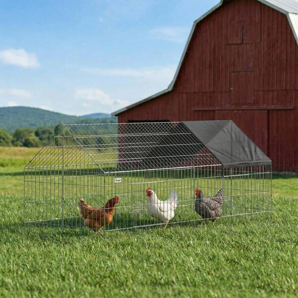 PawHut Metal , 71" X 30" X 30" Large Chicken Run With Water-Resistant & Anti-UV Cover, Outdoor Poultry Cage With 2 Doors For 2-4 Hens, Rabbits, Ducks, Geese, Black