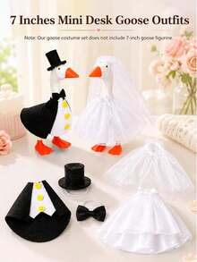 Zixumild Desk Goose Wedding Outfit 2-Piece Set For 7" Mini Goose, Bride Dress &Amp; Groom Tuxedo Desk Geese Clothes Accessories For Tabletop Wedding Decor Favors - ColorA - View 4