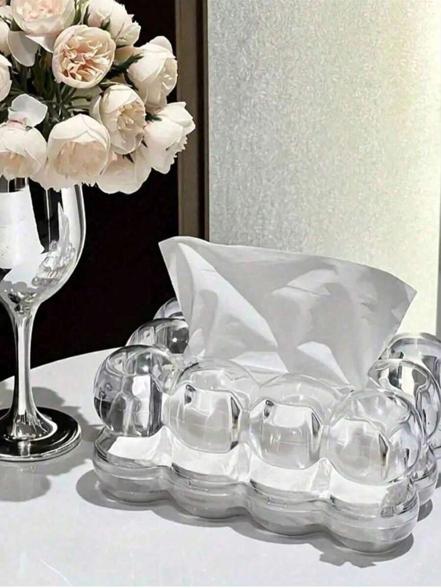 1pc High-End Cute Spherical Plastic Tissue Box, Living Room Use, Luxury Coffee Table Decor, Home Tissue Decorative Box, Household Supplies, Desktop Decoration, Home Storage And Organization, Room Decor - Multicolor - View 1