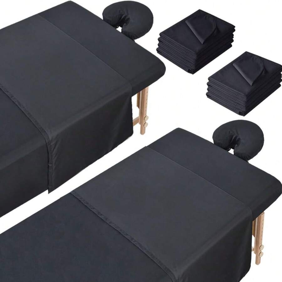 3-Piece Microfiber Massage Bed Set, Includes Bed Cover, Flat Sheet And Face Pillowcase, Washable SPA Bedding, Suitable For Beauty Salon, Tattoo Studio And Eyelash Studio, Available In White, Black And Gray - Multicolor - View 1