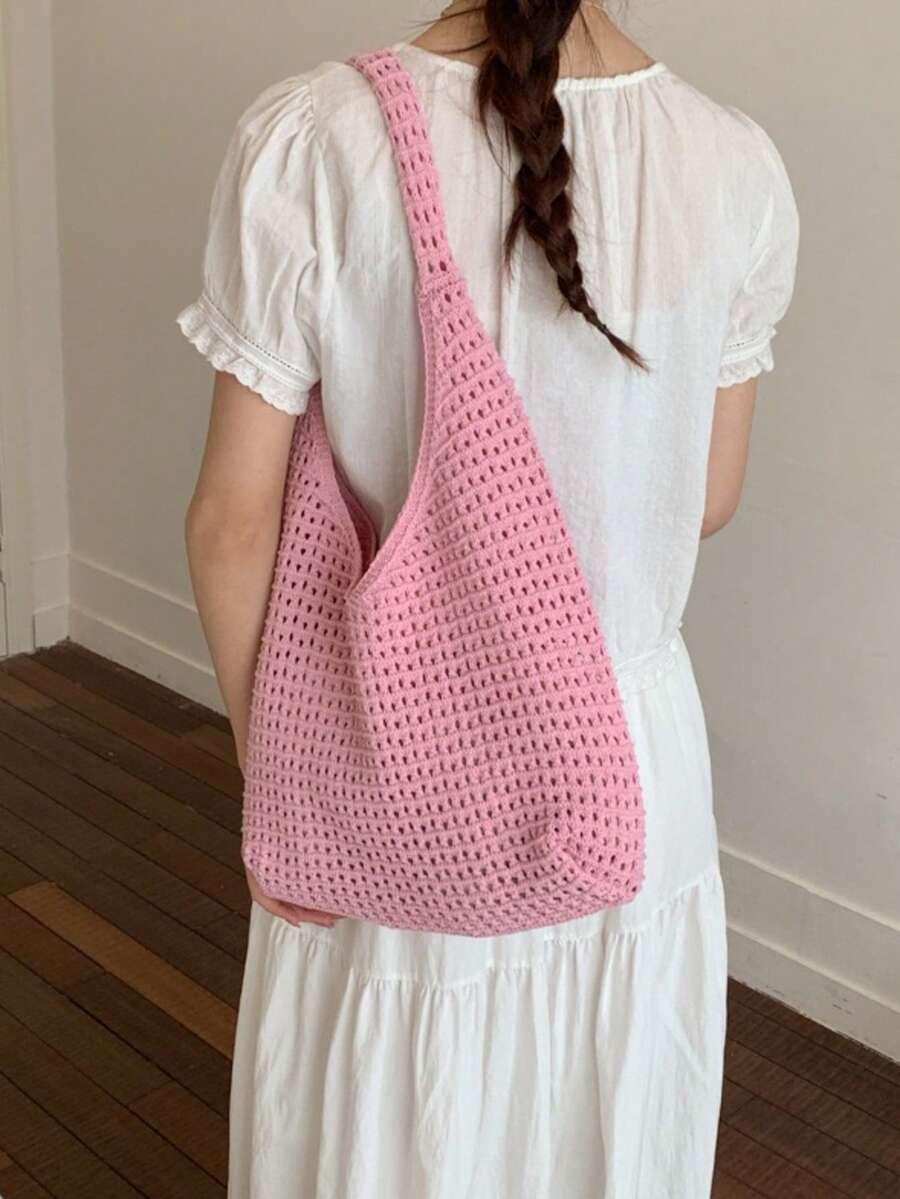 夏季新款海灘度假風休閒時尚女款草編編織托特包，大容量單肩購物手提包