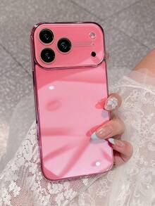 Luxury Electroplated Glossy Phone Case Compatible With IPhone 17 Pro Max 16 15 14 13 12 11 Pro Max Minimalist Solid Color Glass-Like Lens Protection Shockproof Hard Back Shell - Hot Pink - View 2