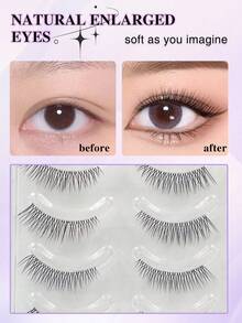 ENCHUW 5 Pairs Natural Look Eyelashes Fluffy Soft Cross Manga Lashes Wispy Natural Eyelash Extension Strip Lashes,Lashes,Eyelashes,Fake Lashes - 黑色 - 查看 3
